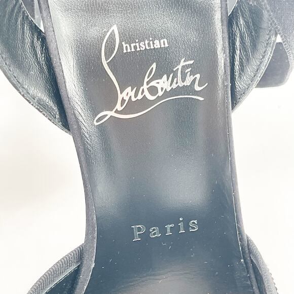 NWOB Christian Louboutin Cassia Black Crepe Satin Lace Up Square Toe Heels EU 38 - Picture 12 of 15